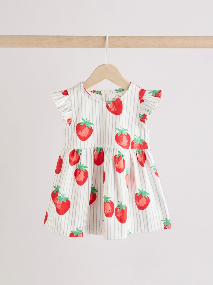 Red/ Blue Strawberry Gingham Print Jersey Baby Dresses 2 Pack (0mths-3yrs) - Image 3 of 9