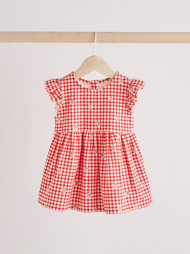 Red/ Blue Strawberry Gingham Print Jersey Baby Dresses 2 Pack (0mths-3yrs) - Image 5 of 9