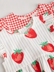 Red/ Blue Strawberry Gingham Print Jersey Baby Dresses 2 Pack (0mths-3yrs) - Image 6 of 9