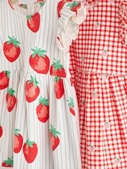 Red/ Blue Strawberry Gingham Print Jersey Baby Dresses 2 Pack (0mths-3yrs) - Image 7 of 9