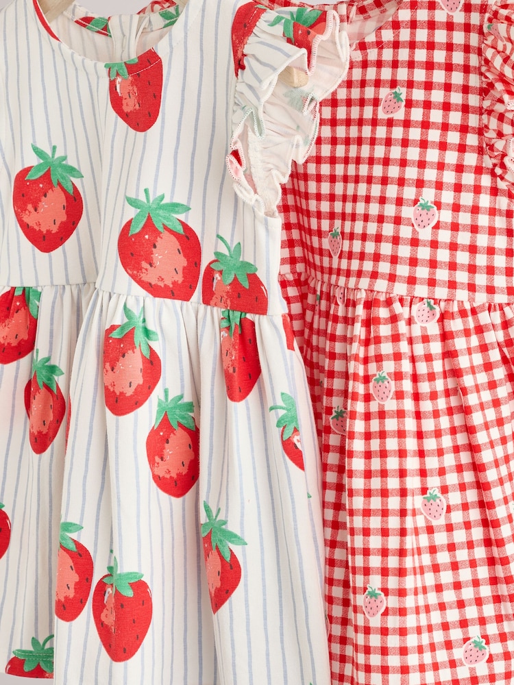 Red/ Blue Strawberry Gingham Print Jersey Baby Dresses 2 Pack (0mths-3yrs) - Image 7 of 9