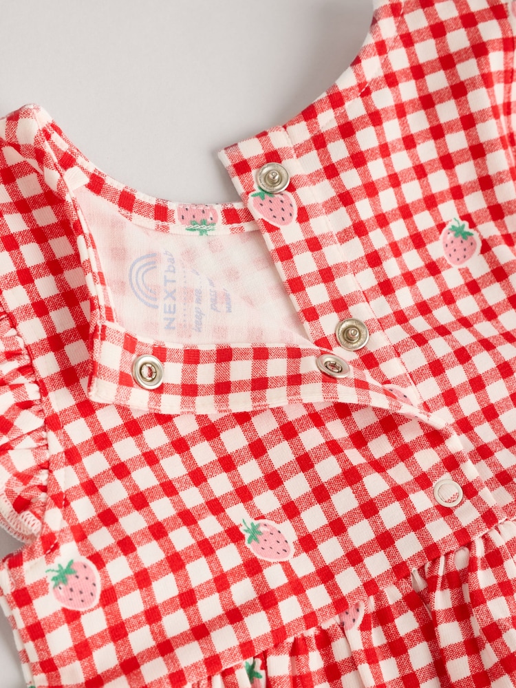 Red/ Blue Strawberry Gingham Print Jersey Baby Dresses 2 Pack (0mths-3yrs) - Image 9 of 9