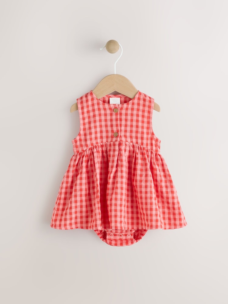 Rot/Pink mit Karomuster - Baby Woven Integral 100% Cotton Dress (0mths-2yrs) - Bild 1 von 5 Rot/Pink mit Karomuster - Baby Woven Integral 100% Cotton Dress (0mths-2yrs) - Bild 1 von 5