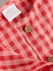 Red/Pink Gingham Baby Broderie Woven Integral 100% Cotton Dress (0mths-2yrs) - Image 3 of 5