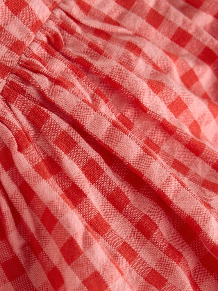 Red/Pink Gingham Baby Broderie Woven Integral 100% Cotton Dress (0mths-2yrs) - Image 4 of 5