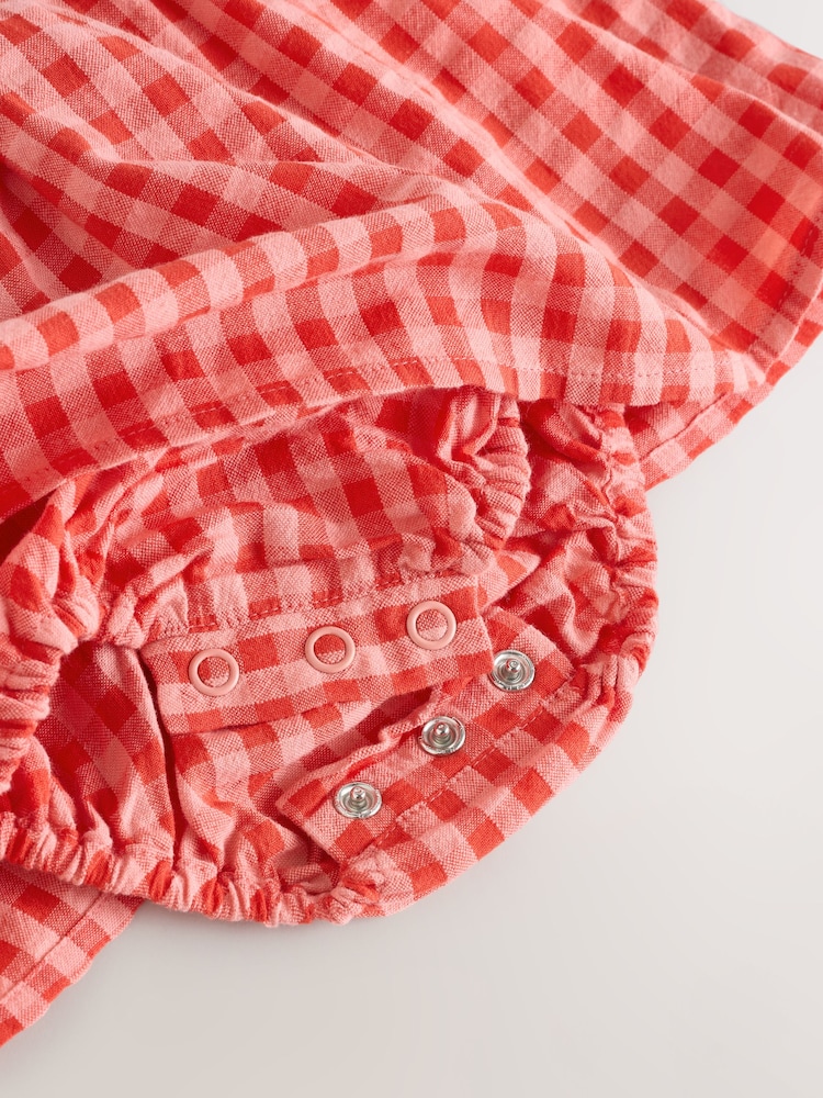 Red/Pink Gingham Baby Broderie Woven Integral 100% Cotton Dress (0mths-2yrs) - Image 5 of 5