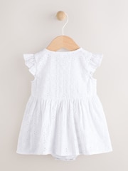 White Baby Broderie Woven Integral 100% Cotton Dress (0mths-2yrs) - Image 2 of 6