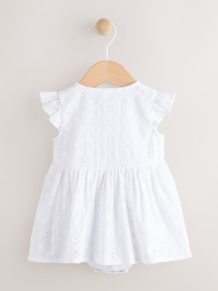 White Baby Broderie Woven Integral 100% Cotton Dress (0mths-2yrs) - Image 2 of 6