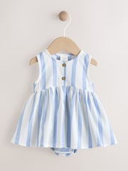 Blue/White Stripe Baby Broderie Woven Integral 100% Cotton Dress (0mths-2yrs) - Image 1 of 10