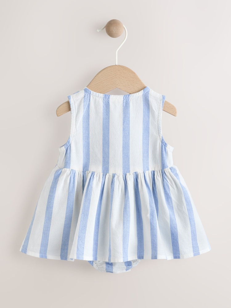 Blue/White Stripe Baby Broderie Woven Integral 100% Cotton Dress (0mths-2yrs) - Image 6 of 10