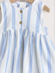 Blue/White Stripe Baby Broderie Woven Integral 100% Cotton Dress (0mths-2yrs) - Image 7 of 10