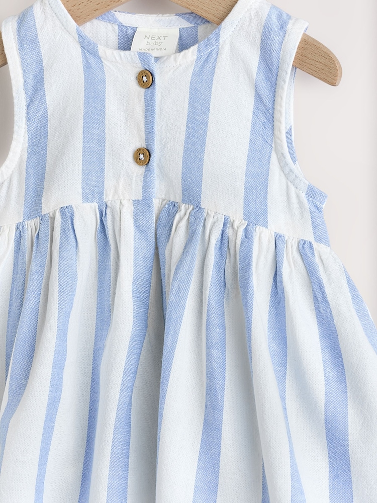 Blue/White Stripe Baby Broderie Woven Integral 100% Cotton Dress (0mths-2yrs) - Image 7 of 10