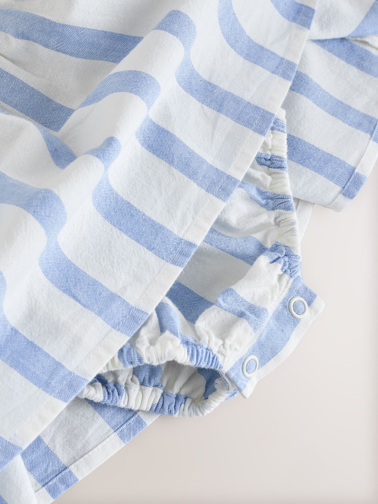 Blue/White Stripe Baby Broderie Woven Integral 100% Cotton Dress (0mths-2yrs) - Image 9 of 10