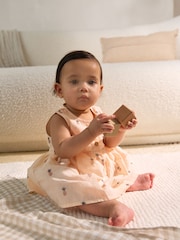 Monochrome Fruit Printed Baby Broderie Woven Integral 100% Cotton Dress (0mths-2yrs) - Image 1 of 8