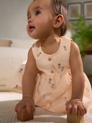 Monochrome Fruit Printed Baby Broderie Woven Integral 100% Cotton Dress (0mths-2yrs) - Image 2 of 8