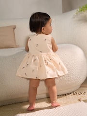 Monochrome Fruit Printed Baby Broderie Woven Integral 100% Cotton Dress (0mths-2yrs) - Image 3 of 8