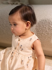 Monochrome Fruit Printed Baby Broderie Woven Integral 100% Cotton Dress (0mths-2yrs) - Image 4 of 8