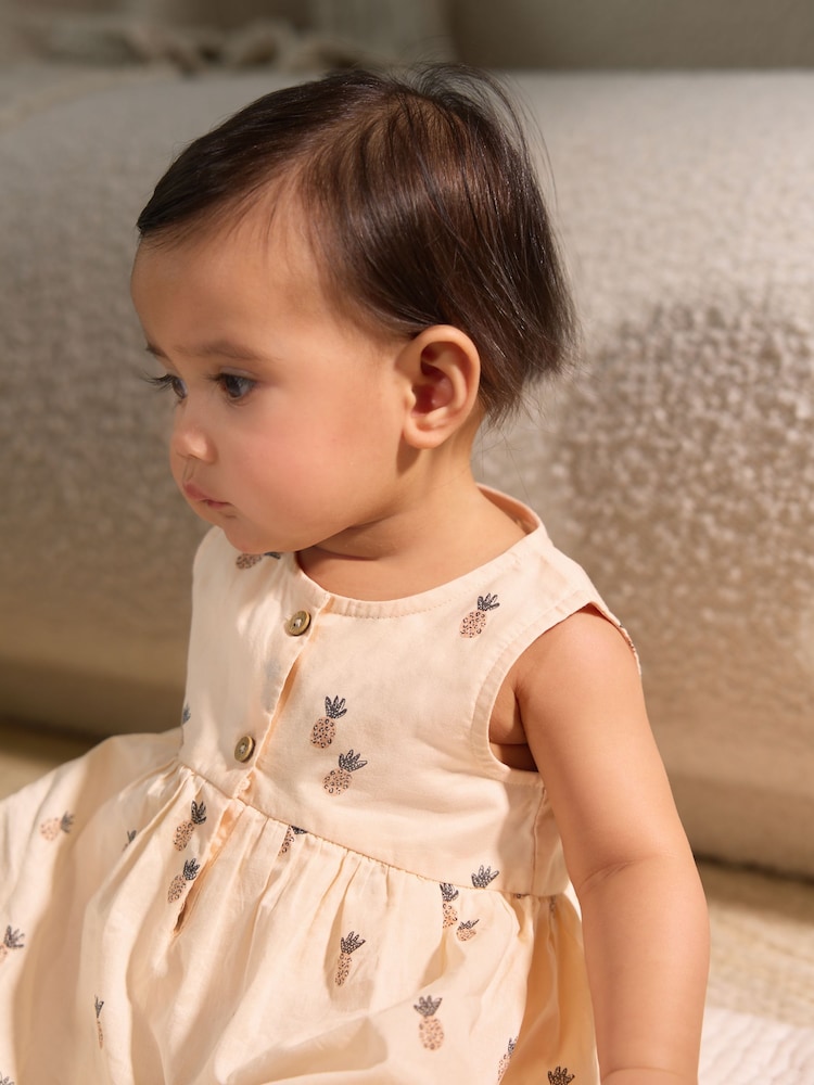 Monochrome Fruit Printed Woven Integral 100% Cotton Baby Dress (0mths-2yrs) - Image 4 of 8