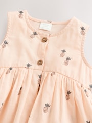 Monochrome Fruit Printed Baby Broderie Woven Integral 100% Cotton Dress (0mths-2yrs) - Image 5 of 8