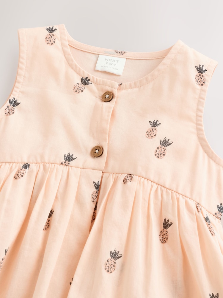 Monochrome Fruit Printed Woven Integral 100% Cotton Baby Dress (0mths-2yrs) - Image 5 of 8