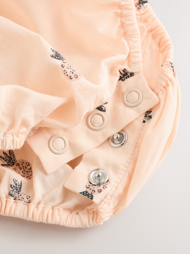 Monochrome Fruit Printed Baby Broderie Woven Integral 100% Cotton Dress (0mths-2yrs) - Image 8 of 8