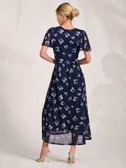 Jolie Moi Blue Mesh Angel Sleeve Midaxi Dress - Image 2 of 6