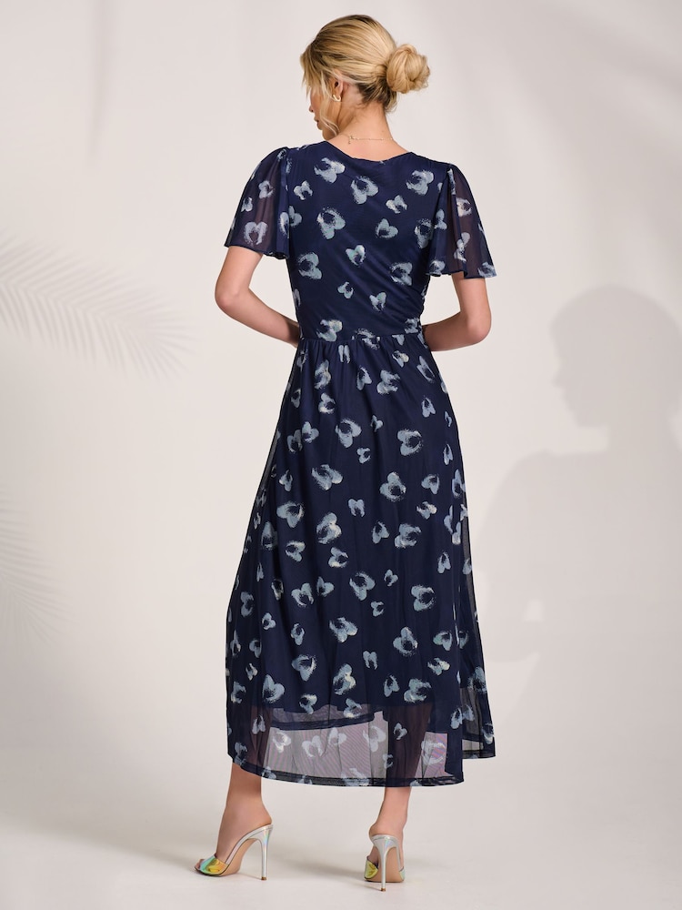 Jolie Moi Blue Mesh Angel Sleeve Midaxi Dress - Image 2 of 6 Jolie Moi Blue Mesh Angel Sleeve Midaxi Dress - Image 2 of 6