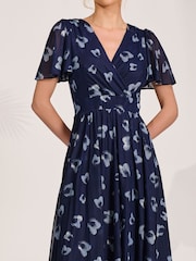 Jolie Moi Blue Mesh Angel Sleeve Midaxi Dress - Image 3 of 6