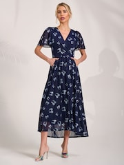 Jolie Moi Blue Mesh Angel Sleeve Midaxi Dress - Image 4 of 6