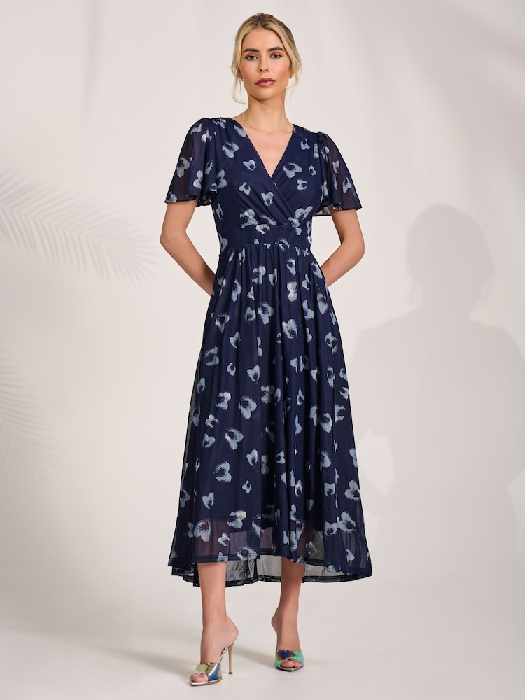 Jolie Moi Blue Mesh Angel Sleeve Midaxi Dress - Image 6 of 6 Jolie Moi Blue Mesh Angel Sleeve Midaxi Dress - Image 6 of 6