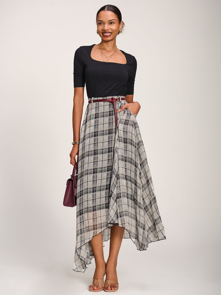 Սև չեկ - Jolie Moi Asymmetric Frill Chiffon Maxi Skirt - Պատկեր 1 6-ից