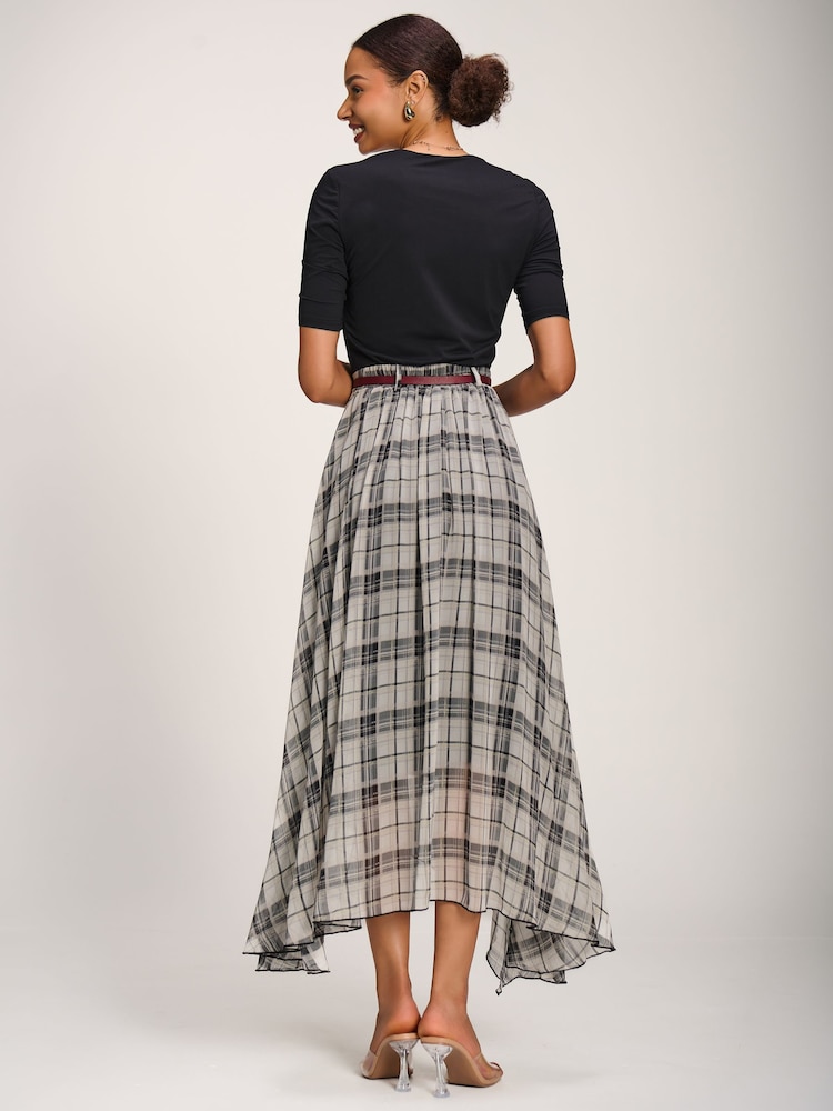 Սև չեկ - Jolie Moi Asymmetric Frill Chiffon Maxi Skirt - Պատկեր 2 6-ից