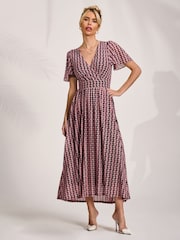 Jolie Moi Pink Mesh Angel Sleeve Midaxi Dress - Image 1 of 6