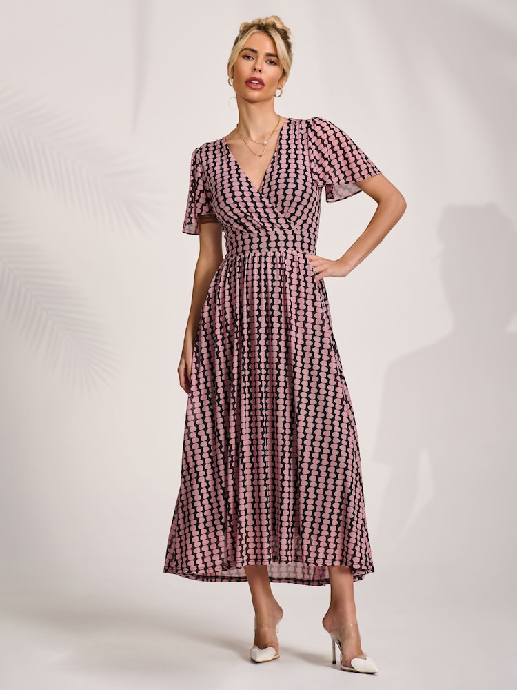 Jolie Moi Pink Mesh Angel Sleeve Midaxi Dress - Image 1 of 6 Jolie Moi Pink Mesh Angel Sleeve Midaxi Dress - Image 1 of 6