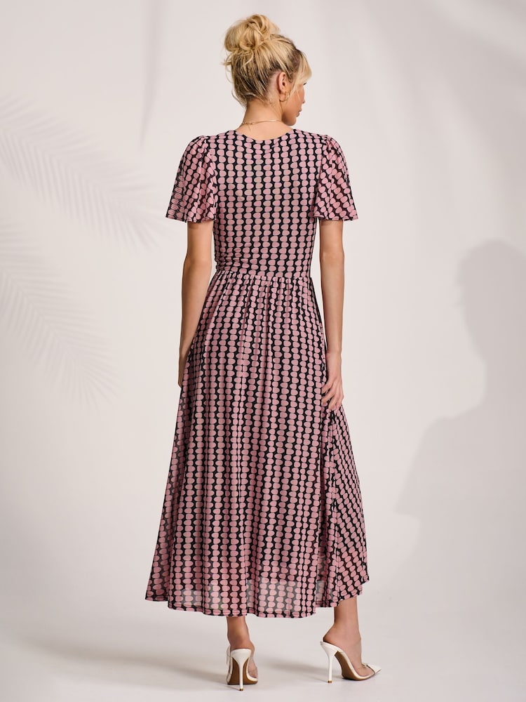 Jolie Moi Pink Mesh Angel Sleeve Midaxi Dress - Image 2 of 6 Jolie Moi Pink Mesh Angel Sleeve Midaxi Dress - Image 2 of 6