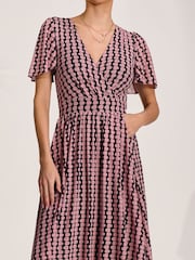 Jolie Moi Pink Mesh Angel Sleeve Midaxi Dress - Image 3 of 6