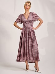 Jolie Moi Pink Mesh Angel Sleeve Midaxi Dress - Image 4 of 6