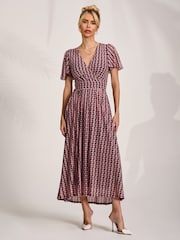 Jolie Moi Pink Mesh Angel Sleeve Midaxi Dress - Image 6 of 6
