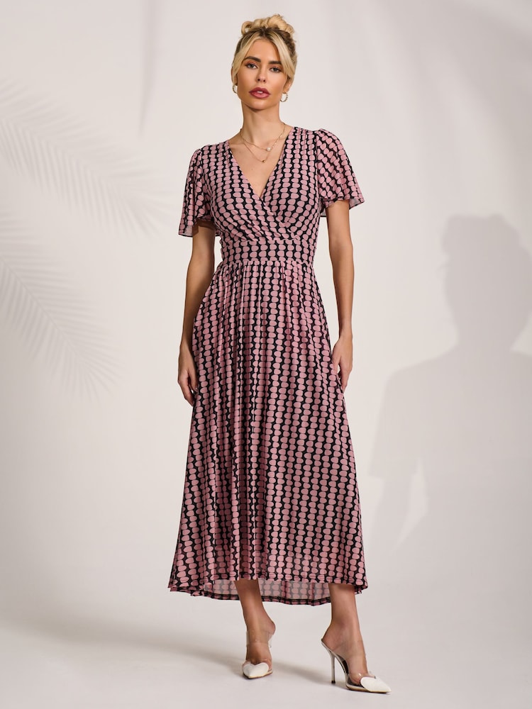 Jolie Moi Pink Mesh Angel Sleeve Midaxi Dress - Image 6 of 6 Jolie Moi Pink Mesh Angel Sleeve Midaxi Dress - Image 6 of 6