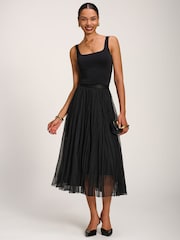Jolie Moi Plain Crinkle Mesh Midi Skirt - Imagem 1 de 6