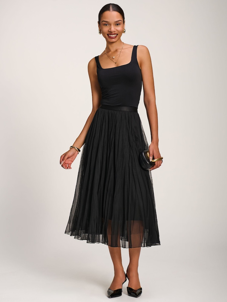 Jolie Moi Plain Crinkle Mesh Midi Skirt - Imagem 1 de 6