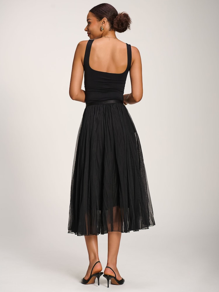 Jolie Moi Plain Crinkle Mesh Midi Skirt - Imagem 2 de 6