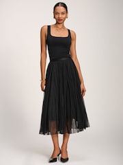 Jolie Moi Plain Crinkle Mesh Midi Skirt - Imagem 4 de 6