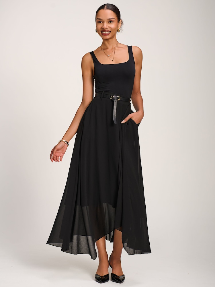 Սև - Jolie Moi Asymmetric Frill Chiffon Maxi Skirt - Պատկեր 1 6-ից
