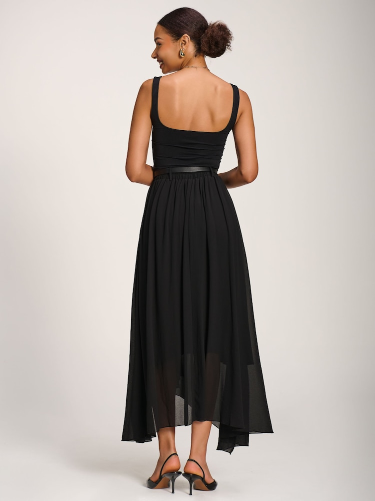 Սև - Jolie Moi Asymmetric Frill Chiffon Maxi Skirt - Պատկեր 2 6-ից