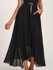 Սև - Jolie Moi Asymmetric Frill Chiffon Maxi Skirt - Պատկեր 3 6-ից