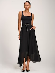Սև - Jolie Moi Asymmetric Frill Chiffon Maxi Skirt - Պատկեր 4 6-ից