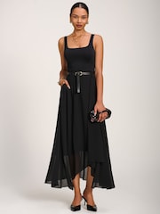 Սև - Jolie Moi Asymmetric Frill Chiffon Maxi Skirt - Պատկեր 5 6-ից