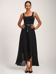 Սև - Jolie Moi Asymmetric Frill Chiffon Maxi Skirt - Պատկեր 6 6-ից