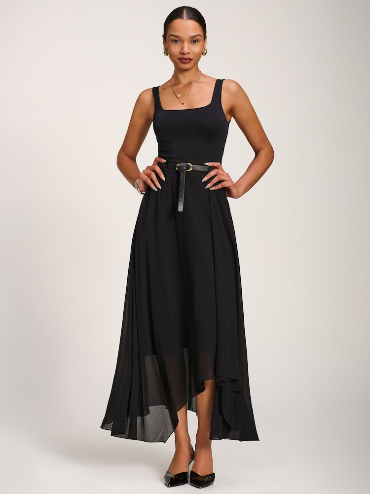 Սև - Jolie Moi Asymmetric Frill Chiffon Maxi Skirt - Պատկեր 6 6-ից
